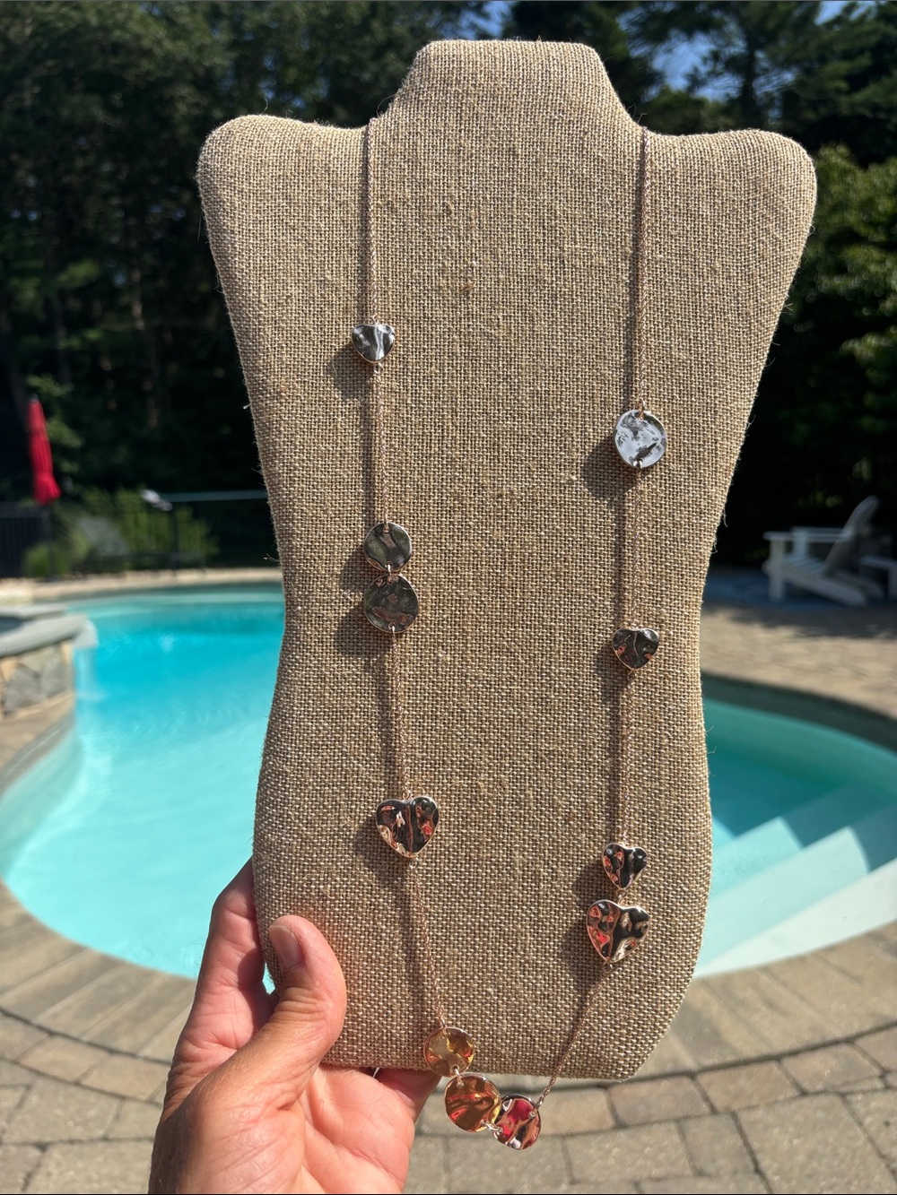 Park Lane “Shortcake” Hammered and Polished Rose Gold Heart and Disc Necklace